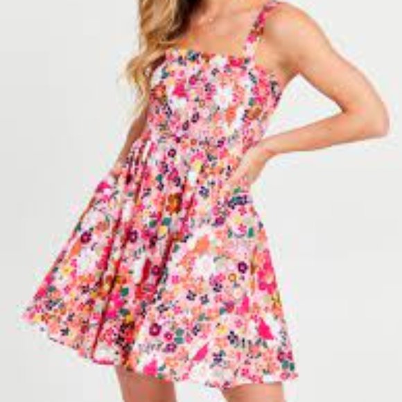 Altar'd State Dresses & Skirts - Altar'd State Pink Floral Higgins Dress Smocked Wide Straps Womens Sz S NEW